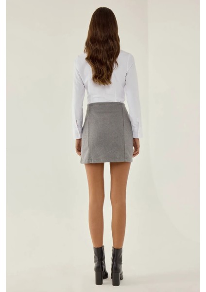 Kadın Yüksek Bel Yırtmaç Detaylı Mini Etek Grey fırsatları