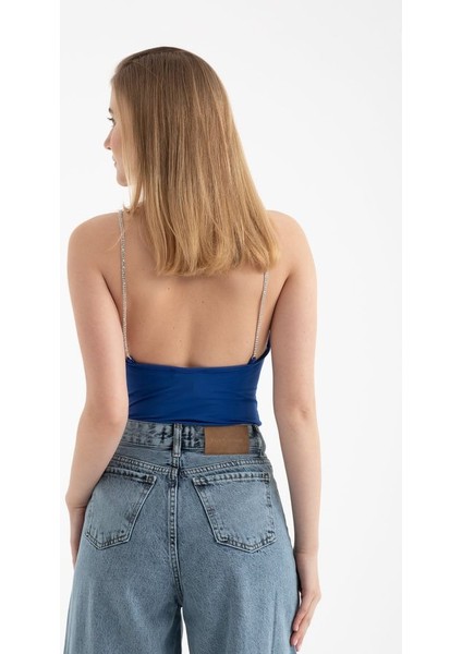 Kadın Scoop Yaka Elmas Kayışlı Vücut Blue fiyatları