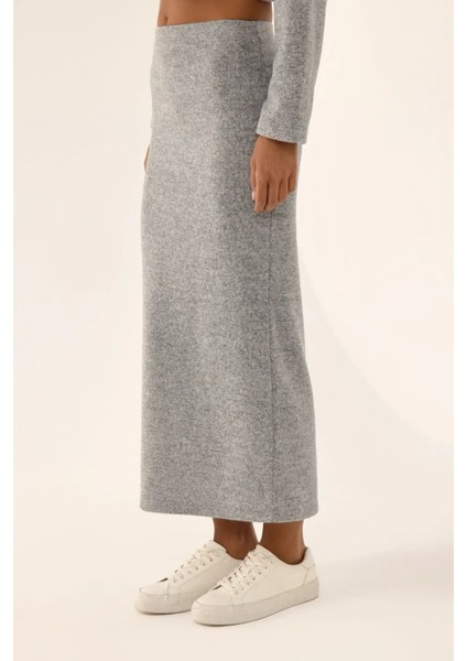 Kadın Düşük Bel Örme Bodycon Maxi Etek Gri fırsatları