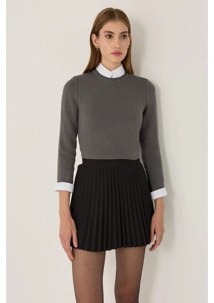 Kadın Temel Örme Üst Gri