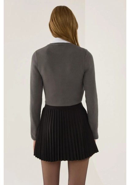 Kadın Temel Örme Üst Gri fırsatları