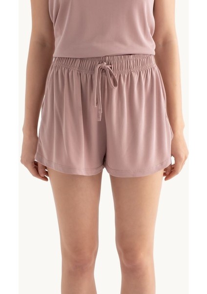 Kadın Orta Yükseklikte İplerle Beli Ayarlanabilen Temel Şortlar Pembe fiyatları