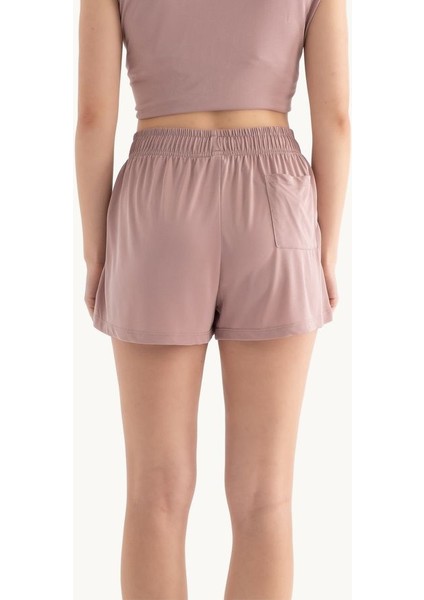 Kadın Orta Yükseklikte İplerle Beli Ayarlanabilen Temel Şortlar Pembe fırsatları