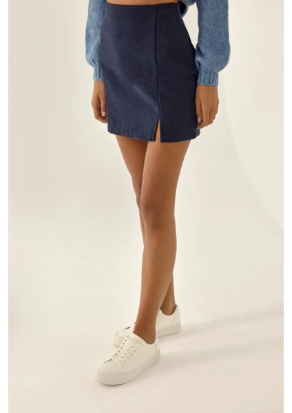 Kadın Yüksek Bel Mini Etek Blue modelleri