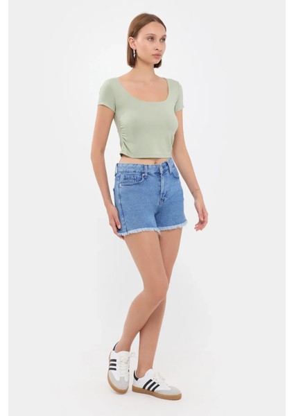 Kadın Yuvarlak Yaka Crop Top Green modelleri