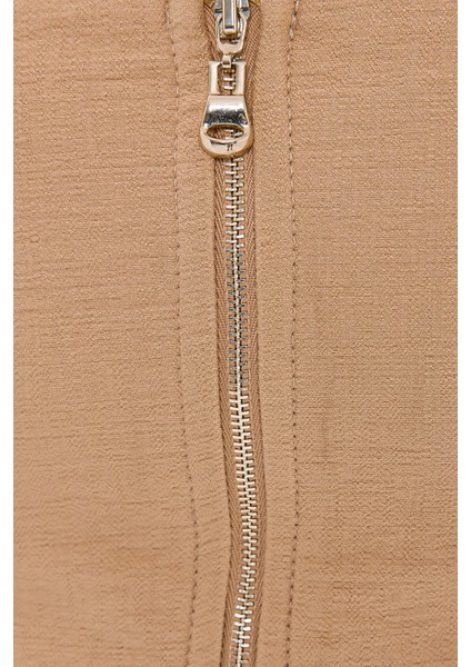 Kadın Kare Yaka Kolsuz Fermuar Detaylı Kırpılmış Üst Natural indirimleri