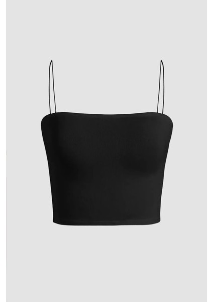 Kadın Kare Yaka Crop Top Siyah