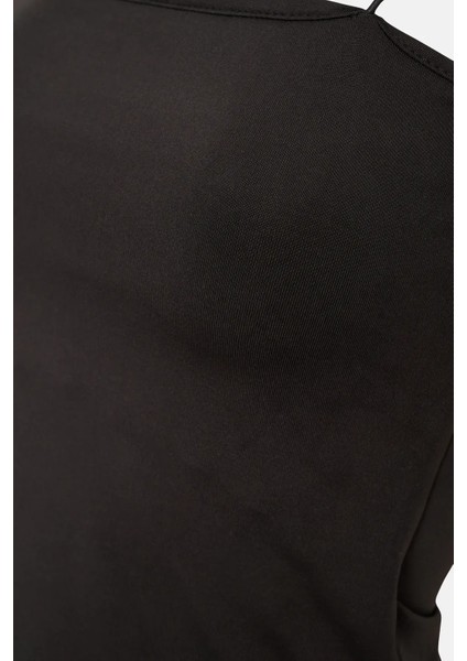 Kadın Kare Yaka Crop Top Siyah modelleri