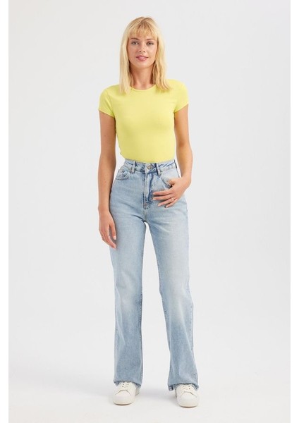 Kadın Yuvarlak Yaka Çapraz Arka Kısa Kollu Crop Top Yellow fiyatları