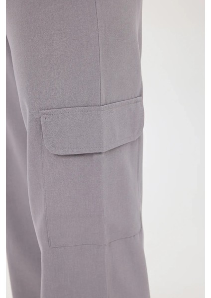 Kadın Elastik Bel Detaylı Yüksek Bel Düz Bacak Pantolon Grey indirimleri