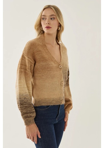 Kadın Relaxed Fit Gradient Hırka Brown modelleri