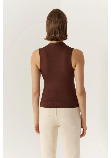 Kadın Drapeli Sıfır Kol Bluz Brown indirimleri