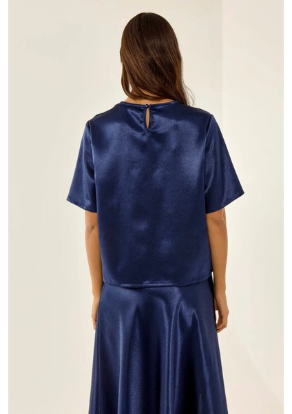 Kadın Saten Bisiklet Yaka Bluz Blue fırsatları