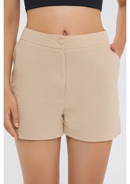 Kadın Düğmeli Bermuda Şortlar Bej Doğal fırsatları