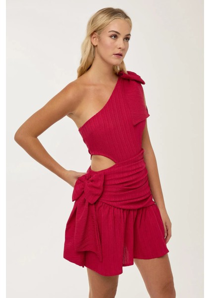 Kadın Kırmızı Fiyonklu Mini Parti Elbisesi Kırmızı