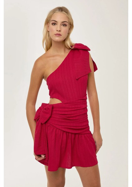 Kadın Kırmızı Fiyonklu Mini Parti Elbisesi Kırmızı fırsatları