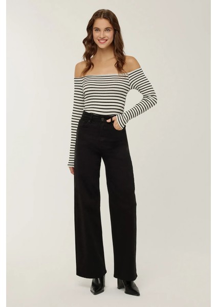 Kadın Omuz Açık Çizgili Bluz White modelleri