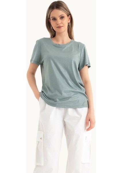 Kadın Yuvarlak Yaka Temel Tişört Green