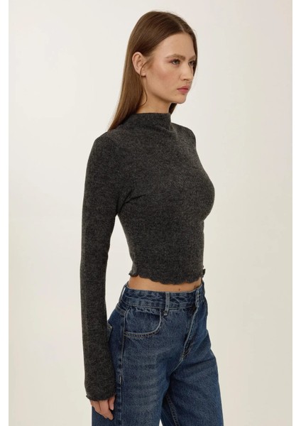 Kadın Yarım Yüksek Yaka Bluz Grey modelleri