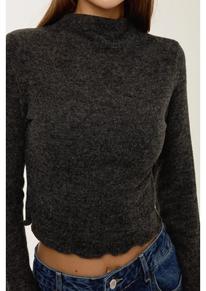 Kadın Yarım Yüksek Yaka Bluz Grey indirimleri