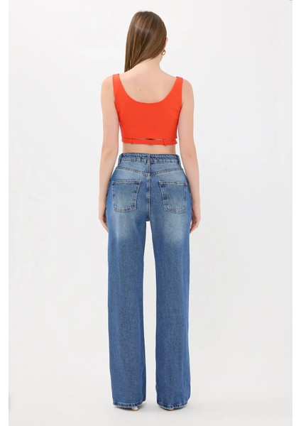 Kadın Kemer Detaylı Düğmeli Kare Yaka Kamu Tank Top Orange fırsatları