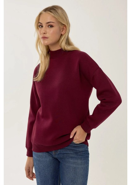 Kadın Regular Fit Örme Sweatshirt Red