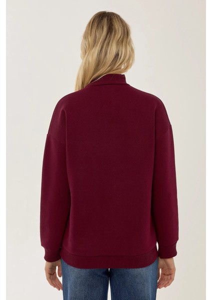 Kadın Regular Fit Örme Sweatshirt Red