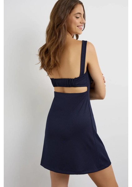 Kadın Kırışıklıklı Kare Yaka Mini Elbise Blue modelleri