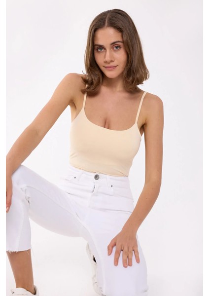 Kadın Temel Dokuma İnce Askılı Body Orange