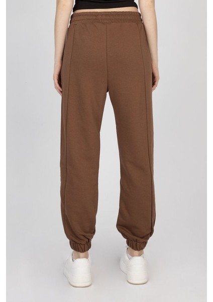 Kadın Orta Yükseklikte Elastik Bel Jogger Pantolonlar Kahverengi fiyatları