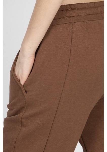 Kadın Orta Yükseklikte Elastik Bel Jogger Pantolonlar Kahverengi indirimleri