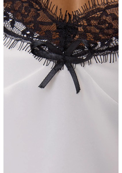 Kadın Dantel Detaylı Dokuma İnce Askılı Üst White