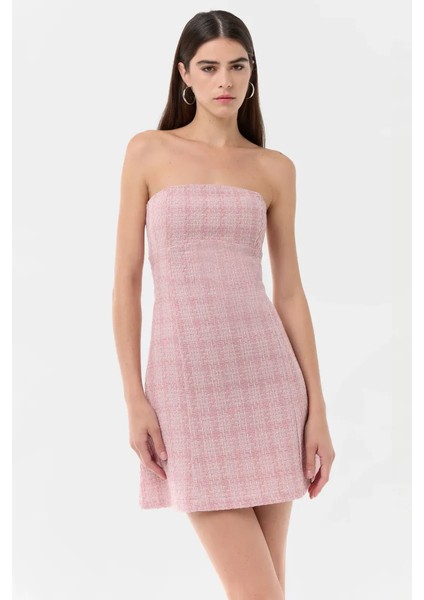 Kadın Tüvit Süper Mini Elbise Neon Pembe