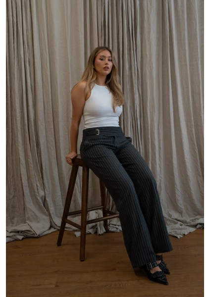 Kadın Jennifer Çizgili Pantolon Gri indirimleri