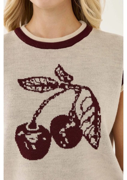 Kadın Kiraz Desenli Süveter Natural indirimleri