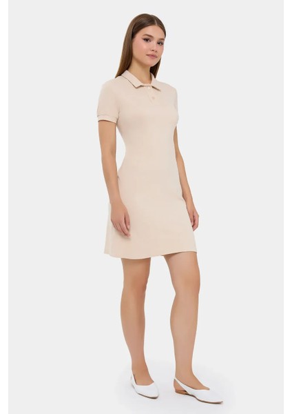 Kadın Düğme Detaylı Mini Elbise Bej Doğal modelleri