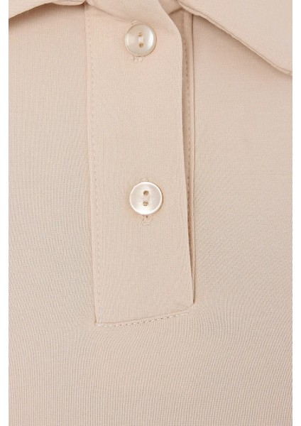 Kadın Düğme Detaylı Mini Elbise Bej Doğal indirimleri