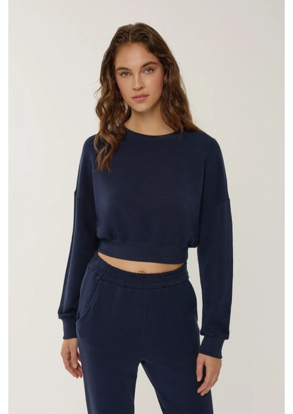 Kadın Kısa Sweatshirt Blue