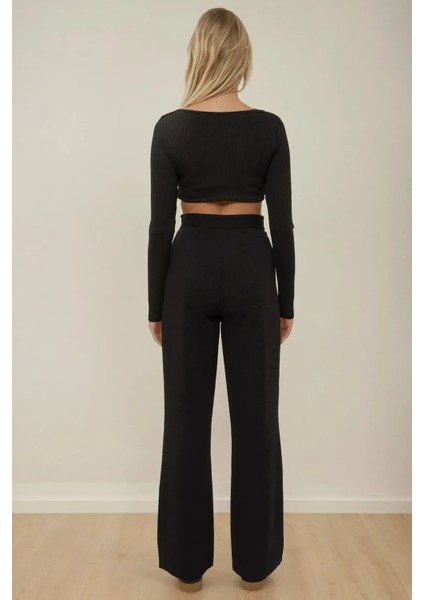 Kadın Cırt Cırt Kapamalı Yüksek Bel Pileli Wide Leg Pantolon Black fırsatları