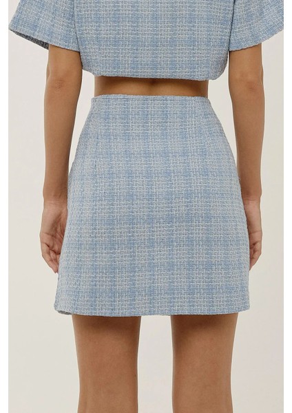 Kadın Düğme Detaylı Mini Tüvit Etek Maya Mavisi fırsatları