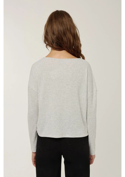 Kadın Dar Fit V Yaka Uzun Kollu Bluz Grey fırsatları