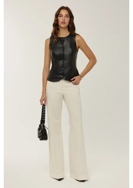 Kadın Suni Deri Yelek Black fiyatları