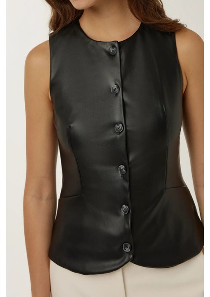 Kadın Suni Deri Yelek Black indirimleri