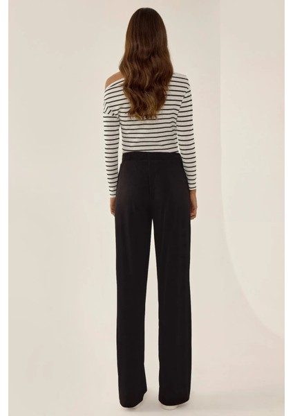 Kadın Wide Leg Rahat Kesim Esnek Örme Pantolon Siyah indirimleri