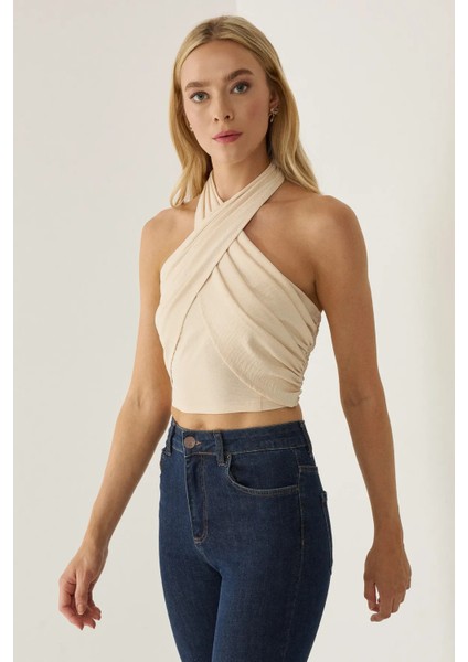 Kadın Kısa Choker Yaka Üst Natural