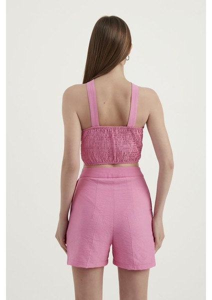 Kadın Sırtı Kesik Halter Crop Top Pink fırsatları