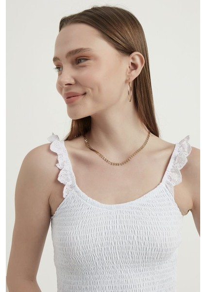 Kadın V Yaka Fermuarlı Crop Top White fırsatları