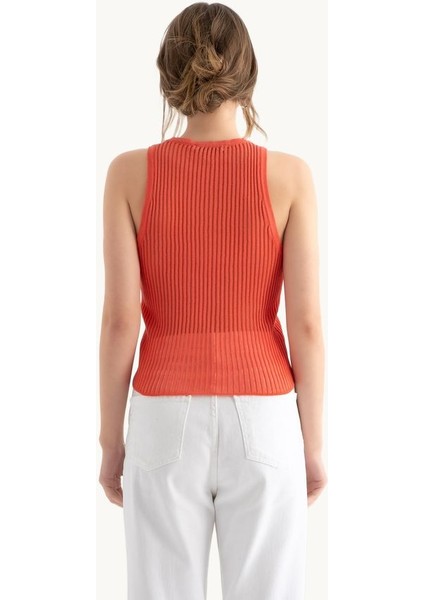 Kadın Yuvarlak Yakalı Fitilli File Tank Top Pink modelleri