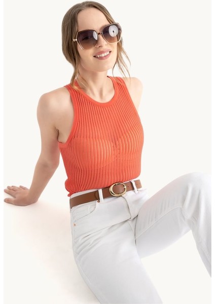 Kadın Yuvarlak Yakalı Fitilli File Tank Top Pink fırsatları