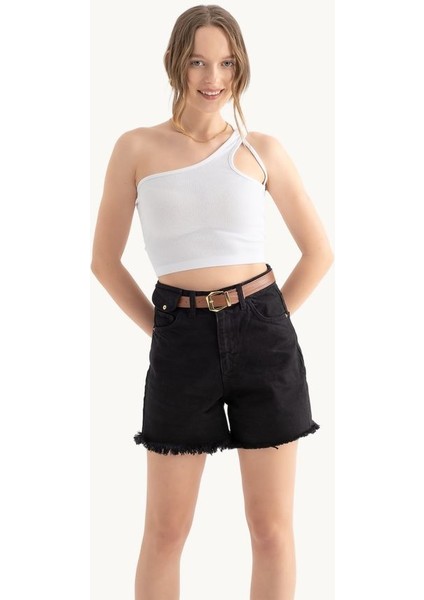 Kadın Tek Omuz Askısız Basic Crop Top White